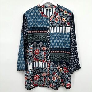 John Mark Tunic Top Shirt Small Embroidered Artsy Patchwork Statement Maximalist